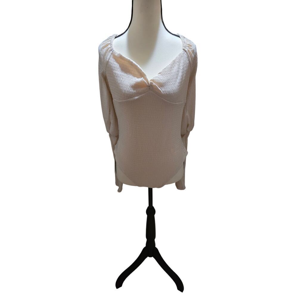 Promesa Bodysuit Textured Stretch Knit Snap Closure Neutral Long Sleeve Size L